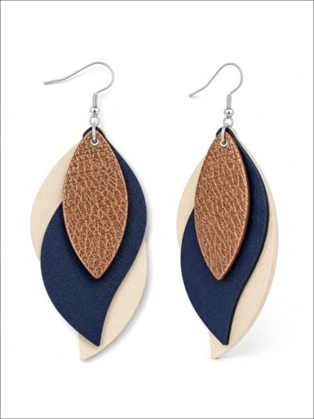Faux Leather Layered Leaf Teardrop Dangle Drop Earrings